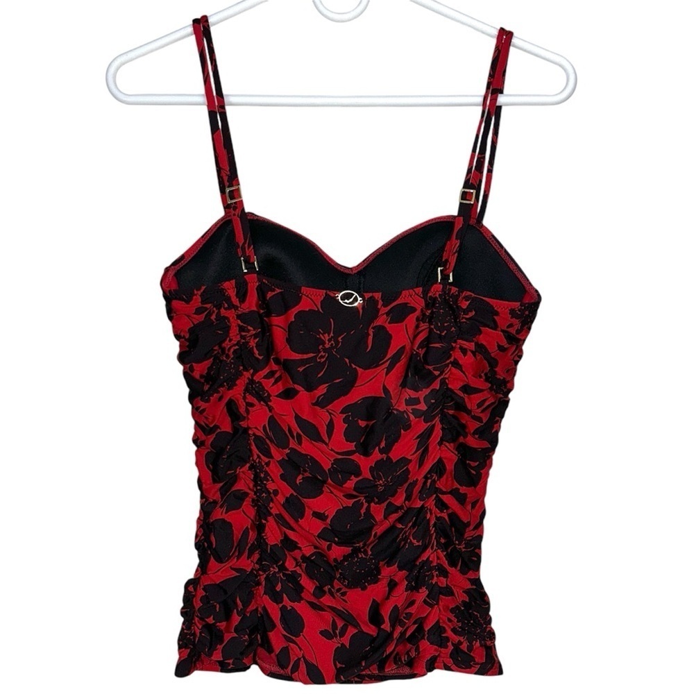 Jantzen Red And Black Ruched Floral Tankini Top - Picture 2 of 7